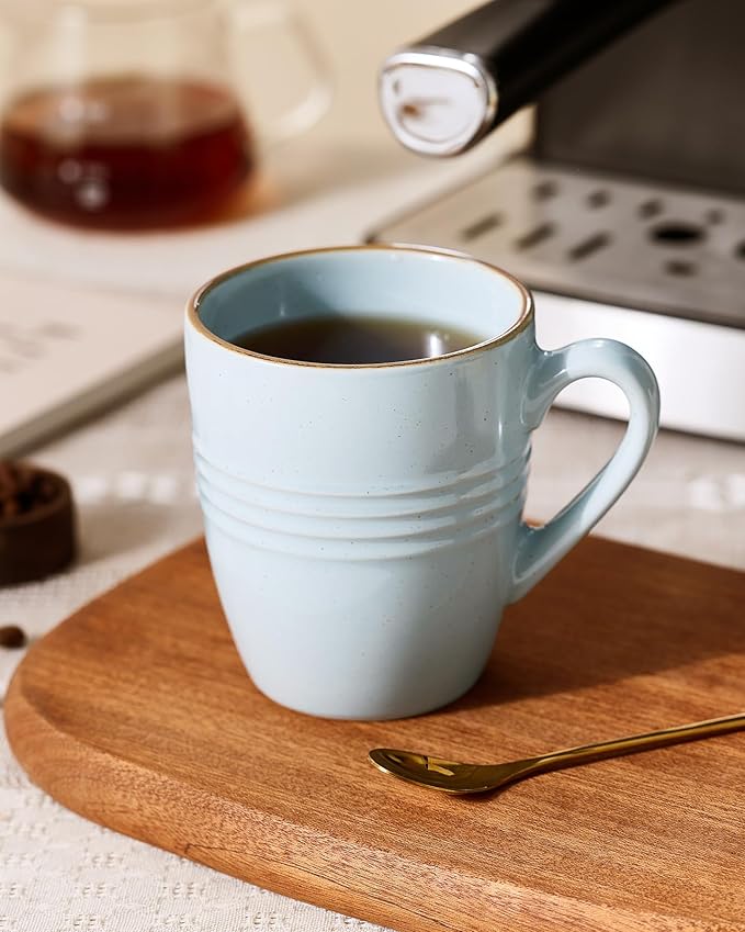famiware Jupiter Coffee Mugs Set of 6, 13 oz Coffee Mug, Microwave and Dishwasher Safe, Coffee Cups with Handle for Coffee, Tea, Cocoa, Milk, Light Blue