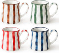 Ceramic Coffee Mugs Set of 4,Cute Mugs (Striped),14 oz Large Cups For Latte Tea Milk，Hand Painted Coffee Mugs Set Dishwasher Microwave Safe