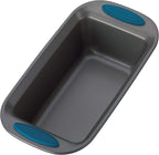 Rachael Ray Yum-o! Bakeware Oven Lovin' Nonstick Loaf Pan, 9-Inch by 5-Inch Steel Pan, Gray with Marine Blue Handles (Pack of 6)
