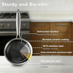 DELARLO Tri-Ply Stainless Steel 9Inch Omelette Pans Nonstick Frying Pan,Egg Pan Durable Chef's Pan,Induction Kitchen Skillets, Compatible with All Cooktops, Up to 600℉