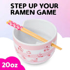 Silver Buffalo Sanrio Hello Kitty Strawberry Milk Pattern Ceramic Ramen Noodle Rice Bowl with Chopsticks, Microwave Safe, 20 Ounces