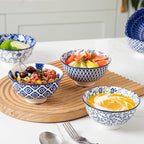Ceramic Dessert Bowls Set - Small 12 Oz Cereal Bowls - 4.75 Inch Ice Cream Bowls for Fruit, Snack, Side Dishes, Dipping Sauce - Microwave Dishwasher Safe - Set of 6 - Vintage Blue