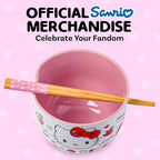 Silver Buffalo Sanrio Hello Kitty Apples and Hearts Doodles Ceramic Ramen Noodle Rice Bowl with Chopsticks, Microwave Safe, 20 Ounces