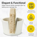 Elevated Lifestyle Ceramic Sponge Holder – Sink Caddy Organizer, Decorative Bathroom and Kitchen Sink Accessories, Allows Sponge to Dry, Ideal Countertop Sponge & Bar Soap Holder - (White)