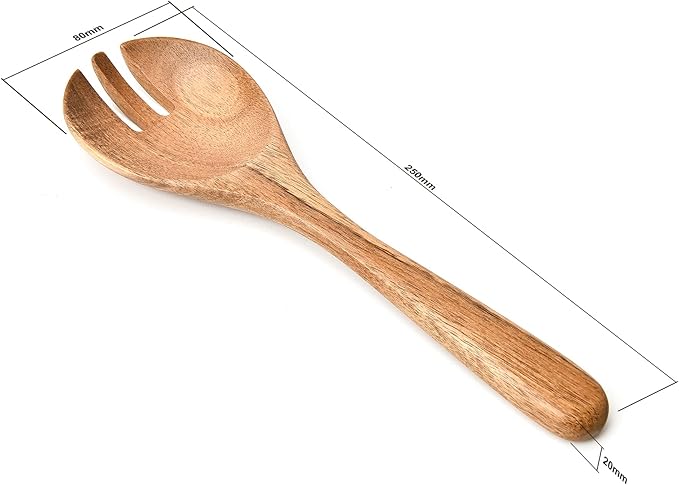 BILL.F Wooden Serving Bowl,12" Acacia Wood Large Salad Bowl Set with Salad Spoon and Fork for Fruits, Salads, Pasta