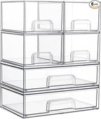 Vtopmart Stackable Storage Drawers Set of 6, Clear Plastic Organizer Bins for Bathroom Supplies, Ideal for Cabinet,Shelf, Pantry, Laundry Room Organization