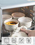 40 Oz Ramekins Ceramic Airtight Bowls Set of 4 - Large Mixing Bowls with Lids Set for Salad, Pho, Soup, Pasta, Dessert, Serving, Oatmeal, Baking Dishes, Dishwasher & Microwave Safe, Beige