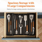 Lifewit Utensil Organizer for Kitchen Drawers, Expandable Cooking Utensil Tray, Adjustable Cutlery Silverware Flatware Holder, Plastic Spatula Tools Storage Divider, 11-18 x 14", Black