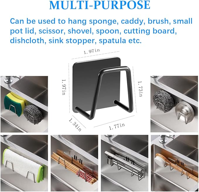 LYART 4Pcs Premium Sink Sponge Holder for Kitchen Sink Caddy Brush - SUS304 Stainless Steel Waterproof Rustproof Quick Drying Strong Self Adhesive (4. Black X 8Pcs)