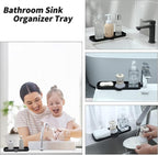 MicoYang Silicone Bathroom Soap Dishes with Drain Spout-Bathroom and Kitchen Sink Organizer,Sponge Holder,Dish Soap Tray,Perfect for Dispenser,Scrubber,Bottle,Cup on Sink or Counter-Black 12"×4"