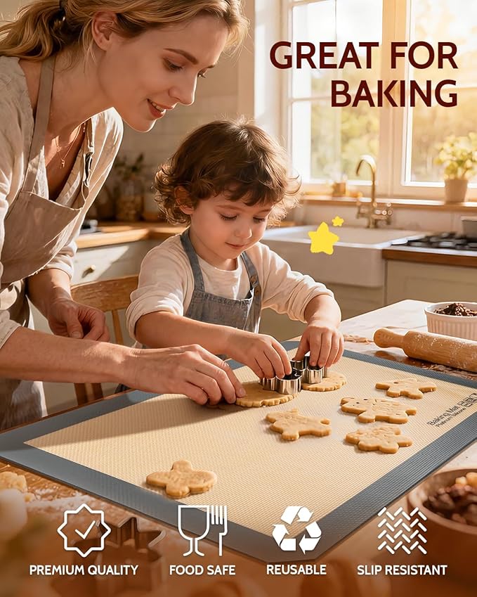 Silicone Baking Mat - Sopito Platinum Silicone - Non-Stick, Food Safe, Reusable Baking Sheet Liner, 5Pcs Set for Half Sheet Size Tray & Quarter Size Tray and 9'' Pizza pan, Grey