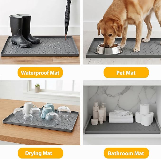TigeJoy 37" x 22" Under Sink Mats for Kitchen Waterproof, Leak-Proof Silicone Mat Sink Protector and Cabinet Liner, Kitchen Essentials Organizer and Storage, Boot or Shoe Tray, Pet Feeding Mat