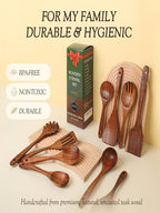 10-Piece Natural Teak Wood Utensil Set - Nonstick Cooking Spoons & Spatulas, Heat Resistant Kitchen Tools