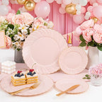 YOUBET 125Pcs Pink Plastic Plates with Gold Rim - Scalloped Plastic Plates Set Includes 25 Dinner, 25 Dessert Plate, 75 Gold Silverware for 25Geusts for Wedding Birthday Baby Shower Mothers Day