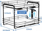 2-Tier Pull Out Spice Rack, Spice Rack Organizer, Pull Out Spice Racks for Inside Cabinets, Height Adjustable Heavy Duty Metal Basket for Inside Cabinet & Pantry (13.5''Wx10.5''Dx9.5''H)