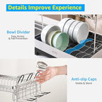 SUNLY 2 Tier Dish Drying Rack, Extra Large Dish Rack, Multifunctional Large Dish Drainers for Kitchen Counter, 304 Stainless Steel Kitchen Drying Rack, Bowl Drying Rack, Extendable Drain Spout, Black