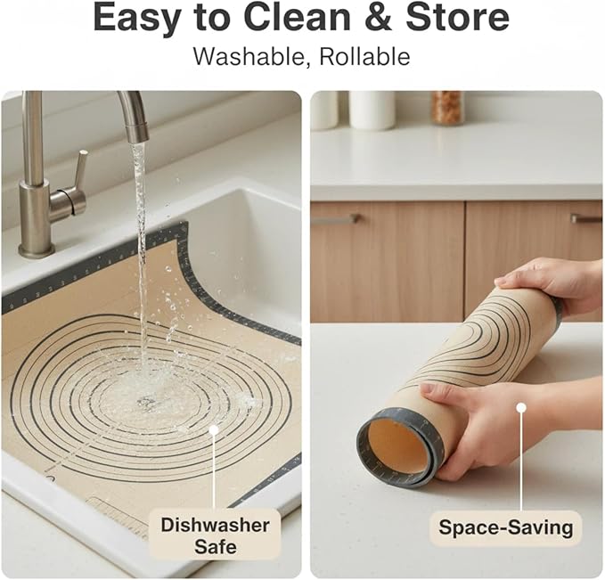 Silicone Baking Pastry Dough Mat - 32x24Inch Extra Large Cookie Bread Rolling Mats Sheet, Nonstick Kitchen Counter Kneading Board Thick Reusable Pie Cookies Pizza Fondant Making Matt Measurement(Gray)