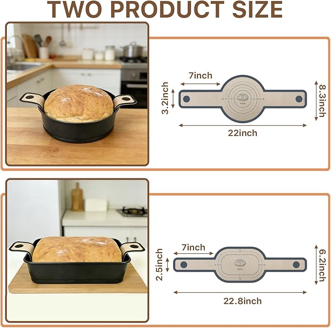 Silicone Bread Sling for Dutch Oven, 2 PCS Non-Stick Reusable Baking Mat with Long Handles, Oval & Round Sourdough Transfer Mat Easy to Clean (Gray)