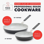 GreenPan x Bobby Flay 2 Piece- 8” and 10” Nonstick Frying Pan Skillet Set, PFAS-Free Diamond Ceramic, Induction Suitable, Stay-Cool Silicone Handle, Easy Clean Dishwasher & Oven Safe, Graphite