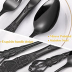 Gorgeous Retro Royal Black Silverware Set For 8,OIULO 40 Pieces Flatware Service 8,Stainless Steel Anti-rust Dark Fine Vintage Utensils Forks Spoons Knife,Antique Baroque Cutlery,Mirror Dishwasher