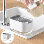 RUFCRIL Soap Pump Dispenser and Sponge Holder, 10oz / 300ml Dish Soap Dispenser for Kitchen,White