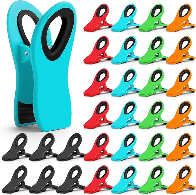 30 Pack Chip Clips Bag Clips, Multicolor Magnetic Clip for Food and Other Packages, Multipurpose Refrigerator Magnet Clip, Office Paper Clamps