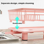Small Dish Drying Rack, Space Saving Dish Racks for Kitchen Counter, Kitchen Organizer Dish Drainer with Cutlery Holder for Spoons and Forks, 11''W x 15''L, Pink