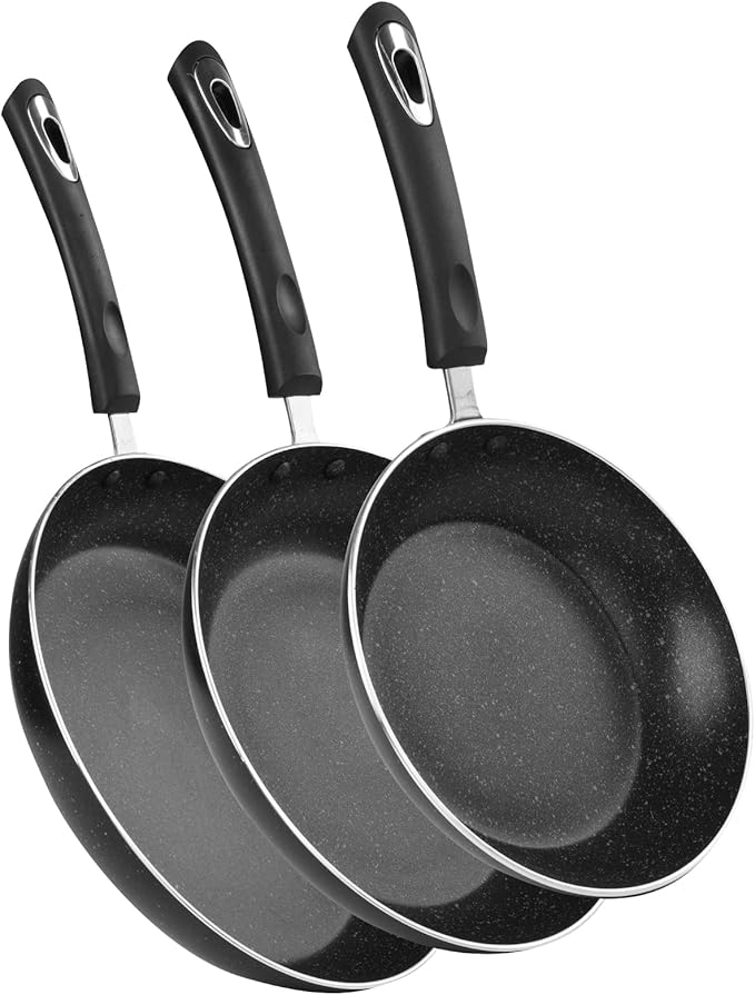 RATWIA Frying Pan 3-Piece Set, Nonstick Skillet Set for Induction Cooktop, Frying Pan Nonstick 8 Inch+9.5 Inch +11 Inch (Black)
