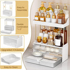 caktraie 2 Pack Bathroom Counter Organizer - 3 Drawers Makeup Organizer, Cosmetic Storage Drawer for Dresser Countertop and Bathroom Vanity for Large Skincare, Perfume, Clear