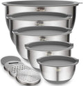 Wildone Mixing Bowls with Airtight Lids Set, 5PCS Stainless Steel Nesting Bowls Set for Kitchen, with Grater Attachments & Non-Slip Bottoms, Size 5, 3, 2, 1.5, 0.63 QT, Great for Baking & Serving