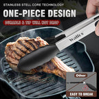 Walfos Kitchen Tongs - Heat Resistant Cooking Tongs Set of 3, Stainless Steel and BPA Free Silicone Tips, Great for Cooking, Grilling, Turning, 7" 9" and 12" (3 black silicone tongs)