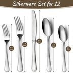 60-Piece Silverware Set - Silverware Set for 12, Stainless Steel Flatware Set with Forks, Knives & Spoons, Mirror Polished Cutlery Set, Dishwasher Safe