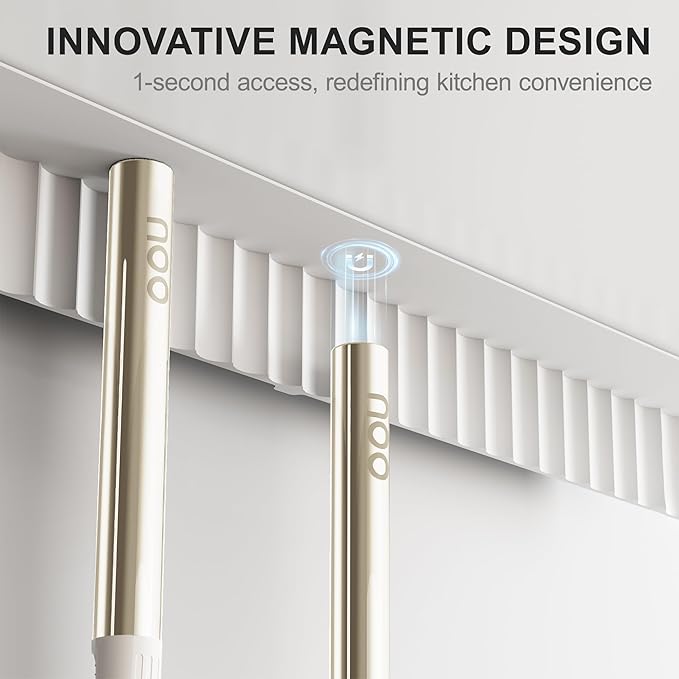 OOU Silicone Kitchen Cooking Utensils Set, 446°F Heat Resistant Kitchen Tool Set with Magnetic Wall Mounted Holder, 6 pcs Spatula Set with Stainless Steel Handle, Dishwasher Safe
