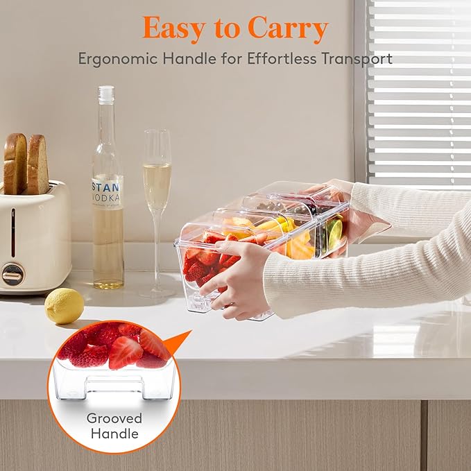 Lifewit 2 Pack Taco Bar Serving Set for Party with 3 x 20 oz Containers, Ice Chilled Condiment Caddy Organizer, Garnish Serving Tray Platter for Mimosa Bar Accessories, Fruit, Salad, Food