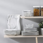 MALACASA Square Dinnerware Sets, 26-Piece Marble Grey Plates and Bowls Sets, Porcelain Dinner Set Microwave Safe, Kitchen Dinnerware Plates Set, Dishes and Bowls, Service for 6, Series Flora