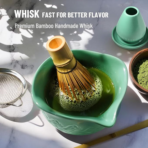510mL Matcha Whisk Set: 8 Pcs Complete Ceramic Matcha Kit with Bamboo Chasen & Bowl - Frothy Tea Ceremony, Romantic Morning Ritual - Valentine's Gift for Beginners & Experts