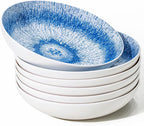 Yeacccng Pasta Bowls Set of 6, 8.7 Inch 39 Oz Colorful Reactive Glaze Ceramic Bowls, Modern Farmhouse Style, Lead-Free Cadmium-Free, Dishwasher Microwave Oven Safe, Scratch-Resistan (Blue)