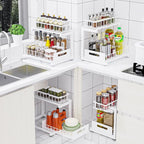 Under Sink Organizer, Heavy Duty Metal Pull Out Cabinet Organizer Slide Out Sink Shelf Organizer Height Adjustable, Multi-Purpose Storage Shelf for Kitchen Bathroom(White,2Pack)
