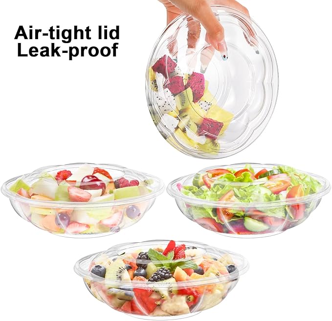 50 Pack Plastic Salad Bowls with Lids, 18 oz Disposable Salad To-Go Container for Lunch, Clear Acai Bowls for Takeout Fruits, Meal Prep, Nuts, Serving, and Mixing