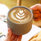 Hasense Coffee Mugs Set, Stacking Tea Cups Set of 4 with Holder - 15 oz Large Ceramic Ribbed Latte Cup Set for Cappuccino, Tea, Hot Cocoa, Drinks - Dishwasher & Microwave Safe, Grey