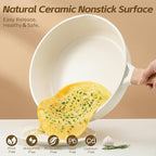 Ceramic Nonstick Frying Pan with Lid, 4.0 QT Sauté Pan Large Capacity Skillet, Non Stick Deep Frying Pan Induction Compatible White Granite Coating PFOA/PFAS Free Non-toxic Healthy Kitchen Cookware
