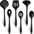 TeamFar Silicone Cooking Utensils Set of 6, Heat Resistant Kitchen Utensils, Spatula Ladle Spoon Pasta Server for Non-stick Cookware, Non-Toxic & One-Piece, Non-Scratch & Dishwasher Safe, Black