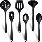 TeamFar Silicone Cooking Utensils Set of 6, Heat Resistant Kitchen Utensils, Spatula Ladle Spoon Pasta Server for Non-stick Cookware, Non-Toxic & One-Piece, Non-Scratch & Dishwasher Safe, Black
