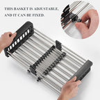 TUTEW Dish Drying Rack, Over The Sink Dish Drying Rack, Stainless Steel Drainer with Adjustable Arms Holder Functional Kitchen Sink Organizer for Vegetable and Fruit, Black