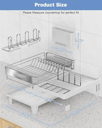 Expandable Dish Drying Rack, Dish Racks for Kitchen Counter, Stainless Steel 304, Flip-Top Retractable Plate, Multi-Directional Adjustable Dish Rack, Space Saving Large Drying Rack Kitchen, White