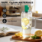 Anotion Mason Jar Cups with Lids and Straw, Leakproof 24oz Glass Tumbler with Handle, Leak-Proof Dustproof Cap, Self-Assembly Silicone Straw, Reusable Iced Coffee Matcha Cup Coffee Gifts for Women 4pc