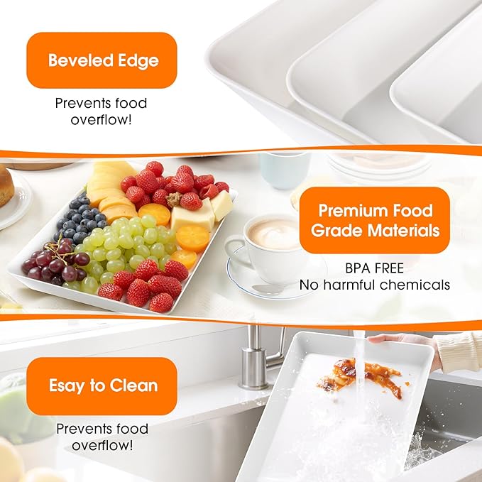 SpaceWhisper 6 Pack Serving Tray, Serving Platters for Snacks, Fruit, Cookies, Dessert, Large Reusable Rectangular Party Platters,3 Size Set Large 16"*11",Medium 14"*9",Small 12"*7"