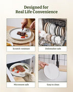 Famiware Nebula Dinnerware Sets with Mugs, Service for 4 (16 Pieces), Fine Stoneware Plates and Bowls Sets, Microwave and Dishwasher Safe Dishes Set, White
