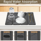 Small Stone Dish Drying Mat for Kitchen Counter, 2 PCS 16"×12" & 8"x4" Quick Dry Stone Mats, Foldable Water Absorbing Diatomite Drying Dish Pad for Countertop Bottles Utensils Cups(Carved Gray)