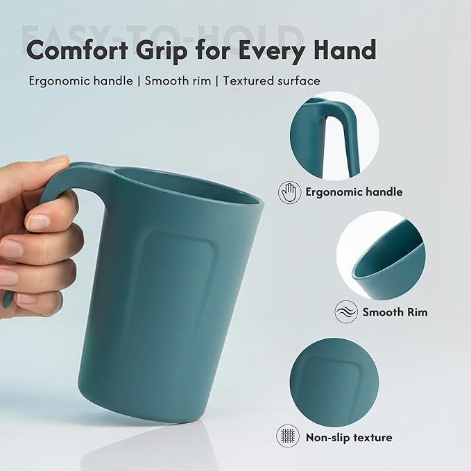 zoeynex Reusable Plastic Cups (12 oz) - Set of 4 | Unbreakable Plastic Coffee Mugs with Handles | Dishwasher and Microwave Safe | BPA Free & Eco-Friendly | Ideal Drinking Cups for Kitchen